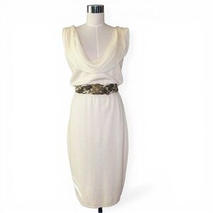 Vintage St John by Marie Gray Cream Knit Dress w/ Beautiful Crepe Draping M